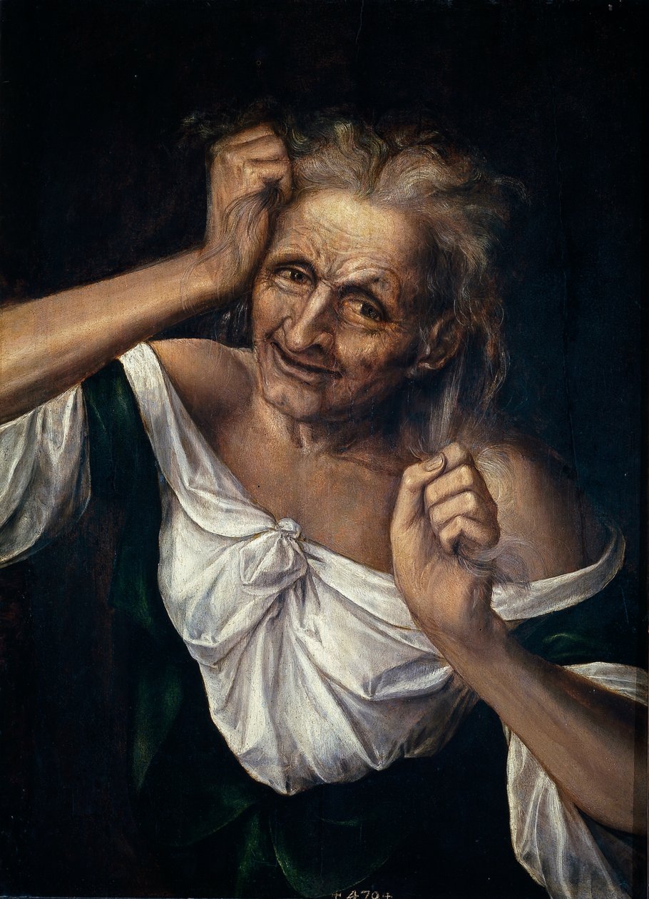 Stara kobieta rwie włosy - Massys, Quentin (1466-1530) (Quinten ou Kwinten Metsys ou Matsijs) 1525-1530 - Olej na drewnie - 55x40 - Museo del Prado, Madryt autorstwa Quentin Massys or Metsys