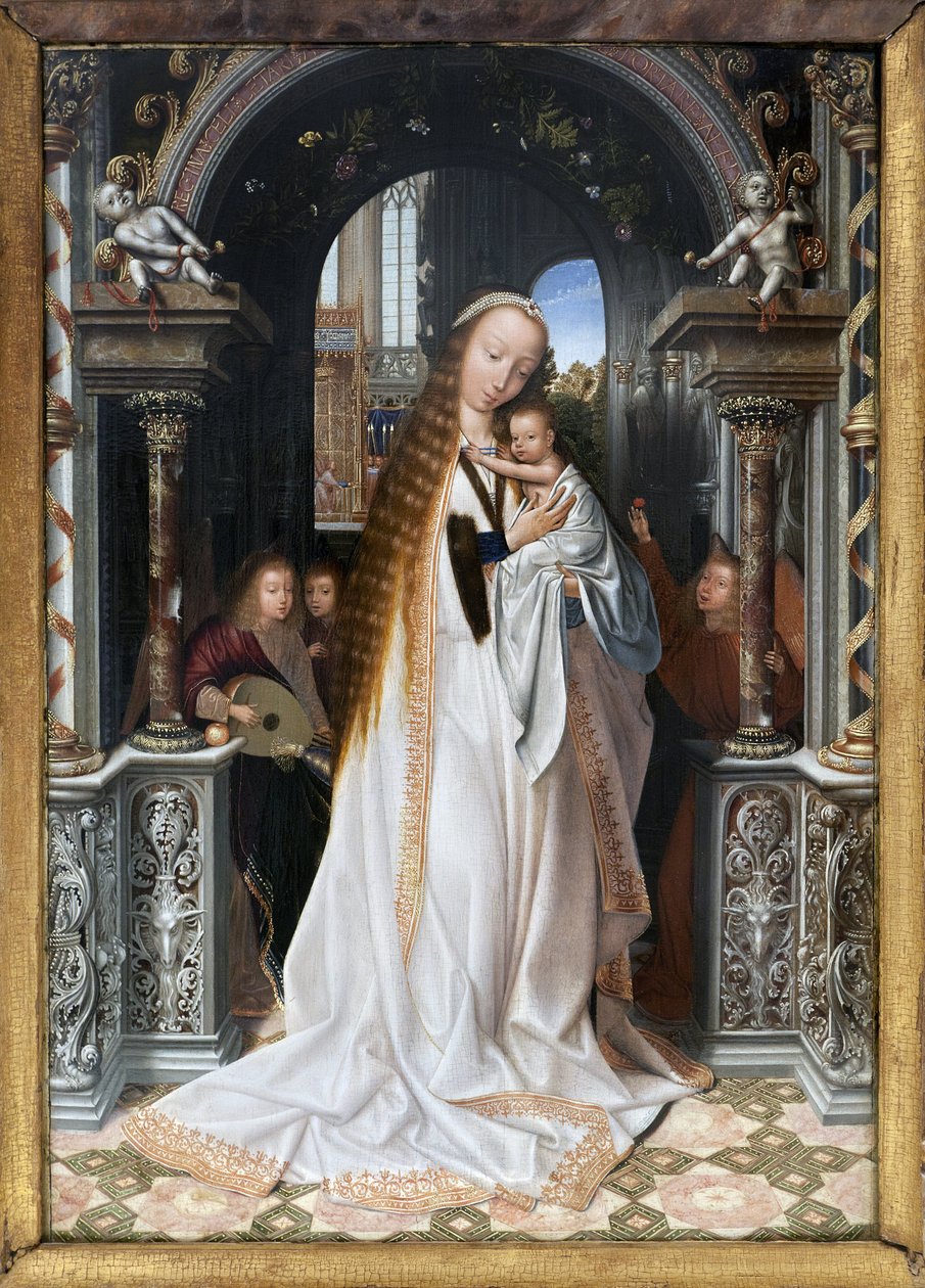 Dziewica z Dzieciątkiem w otoczeniu aniołów, obraz Quentina Metsysa (1466-1530), Fotografia, KIM Youngtae, Lyon, Musee des Beaux Arts de Lyon. autorstwa Quentin Metsys