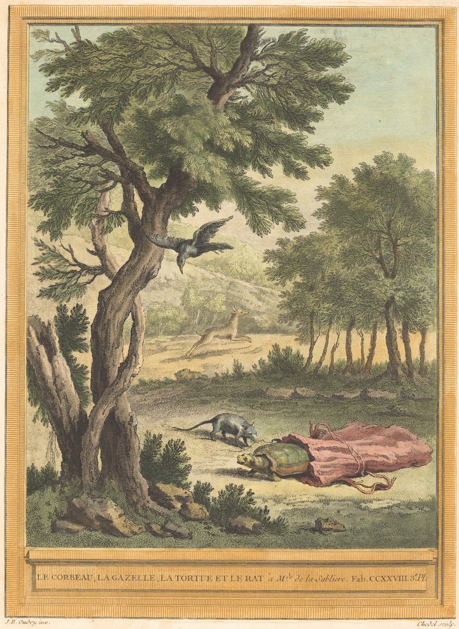 Wrona, Gazela, Żółw i Szczur (Wrona, Gazela, Żółw i autorstwa Quentin Pierre Chedel after Jean Baptiste Oudry