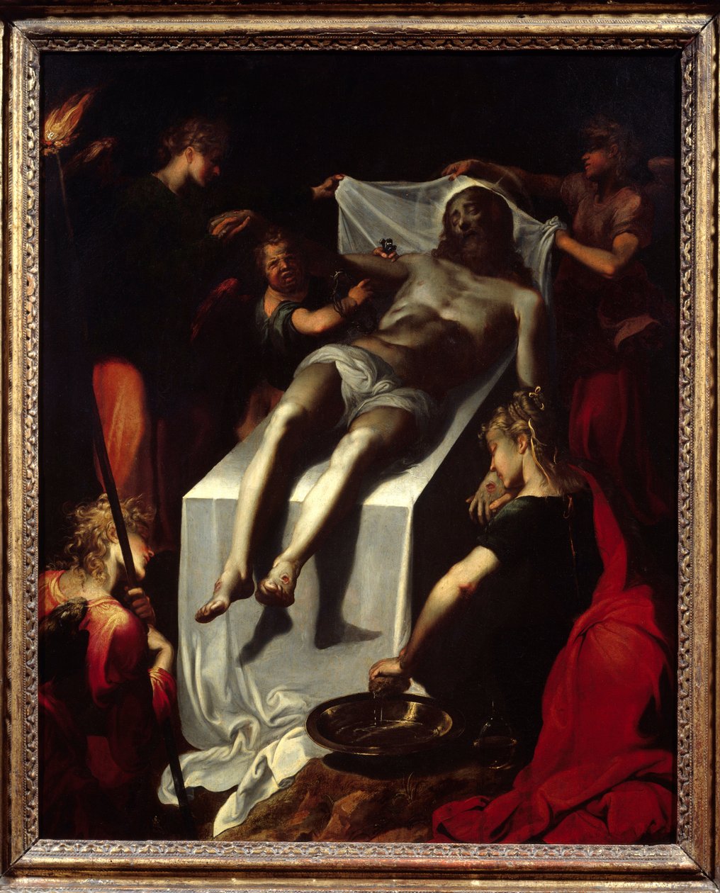 Pogrzeb Chrystusa (grób). Obraz Quentina Varina (1570-1634), po 1600 r. olej na płótnie. Wymiary: 0,84 x 0,67m. Paryż, Musee Du Louvre. autorstwa Quentin Varin