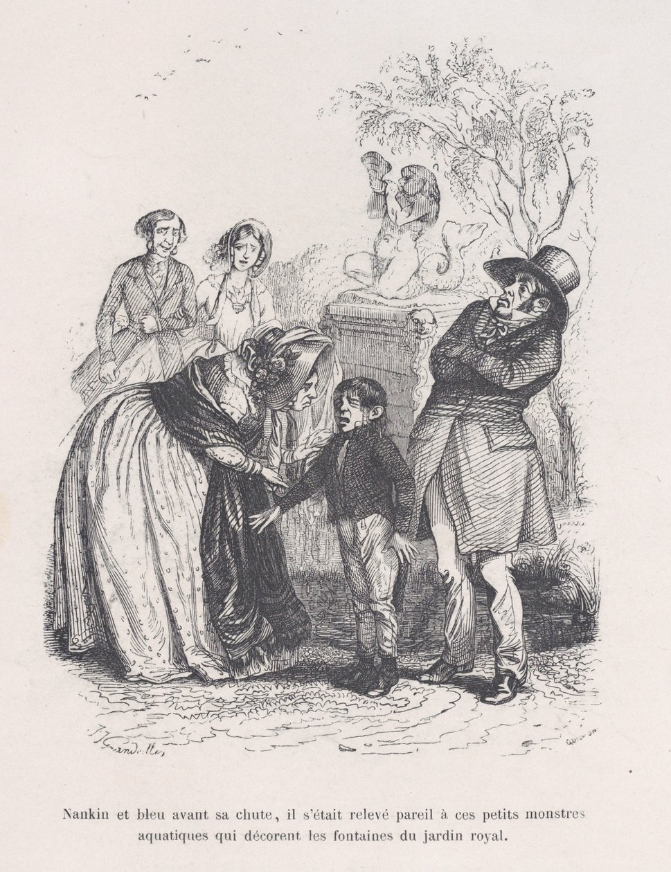 Wstał jak te małe morskie potwory, które zdobią fontanny. z Małej Miserie..., 1843. autorstwa Quichon