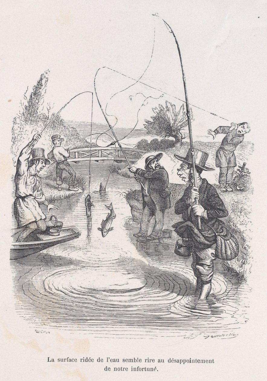 Falująca woda zdaje się kpić z naszego nieszczęścia. z Małych Miseries of Human L..., 1843. autorstwa Quichon