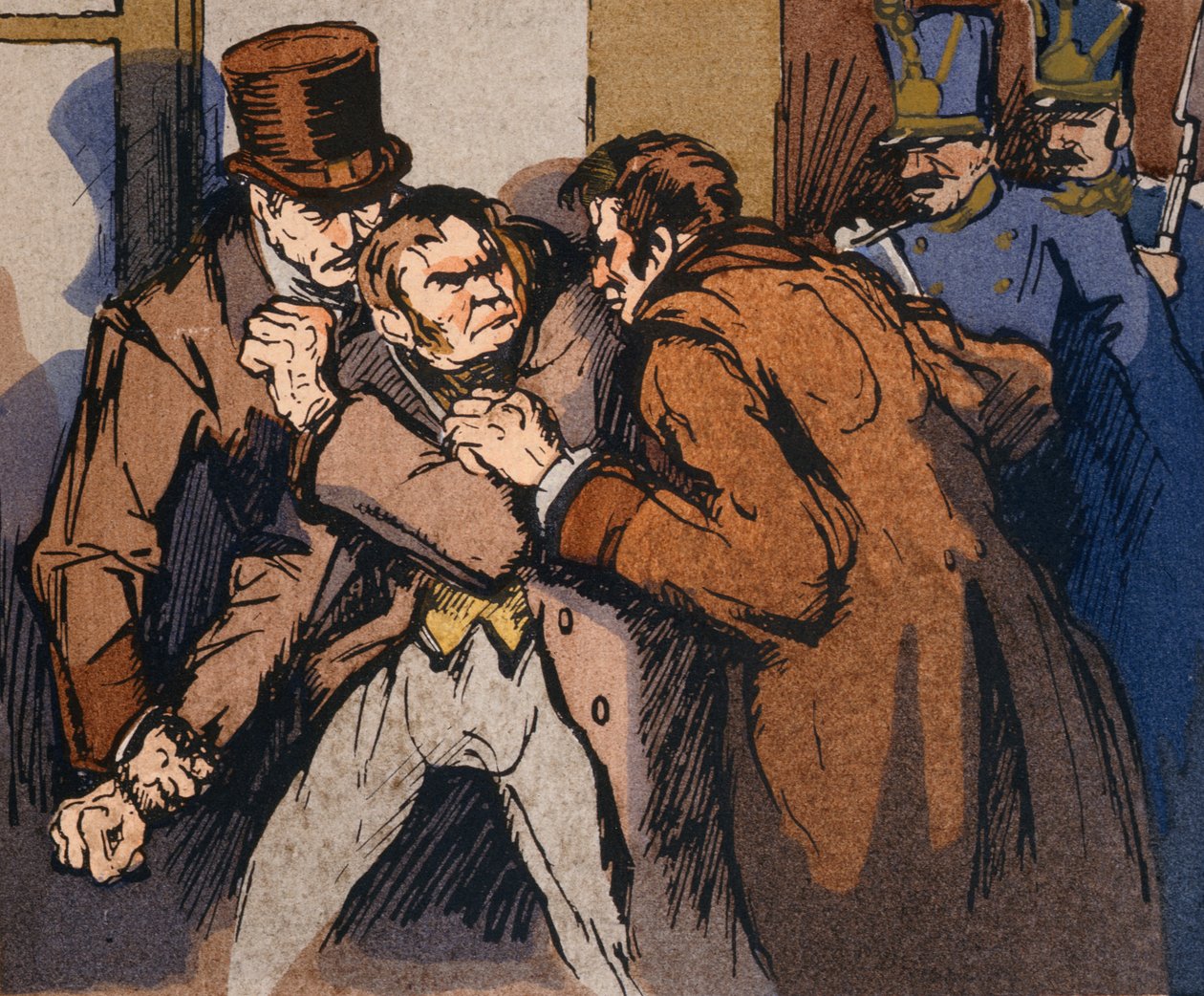 „Aresztowanie Vautrina”, ilustracja do „Splendeurs et Miseres des Courtisanes” Honore de Balzac, 1922 autorstwa Quint