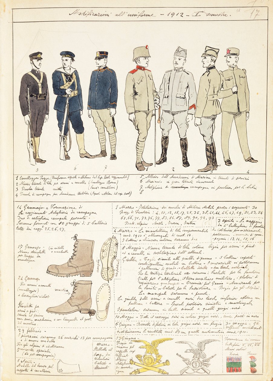 Jednolite wariacje Królestwa Włoch, kolorowa tablica autorstwa Quinto Cenni autorstwa Quinto Cenni