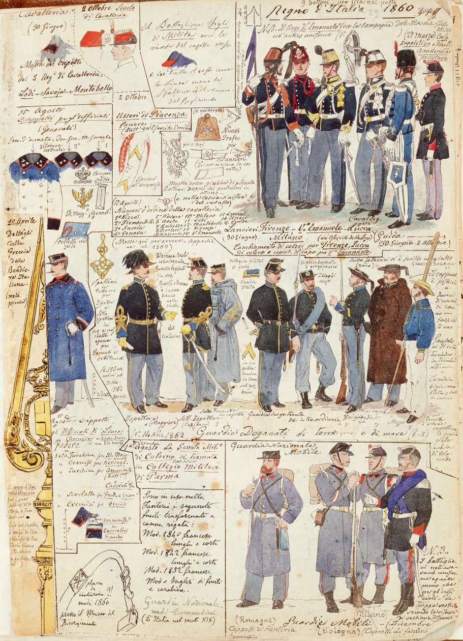 Mundury i odznaki Królestwa Włoch autorstwa Quinto Cenni, kolorowa tablica autorstwa Quinto Cenni