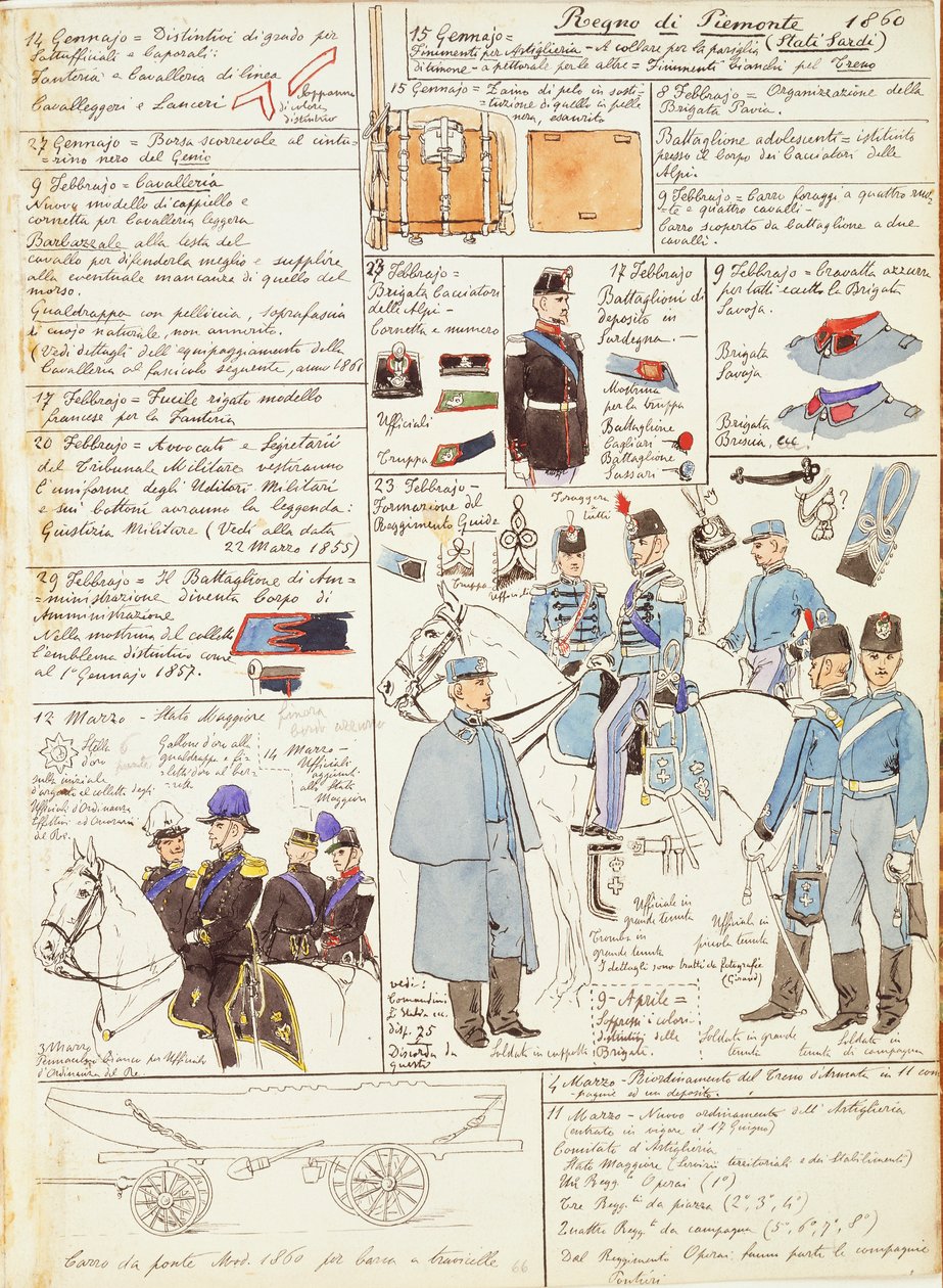 Mundury i odznaki Królestwa Sardynii, Quinto Cenni, kolorowa tablica autorstwa Quinto Cenni
