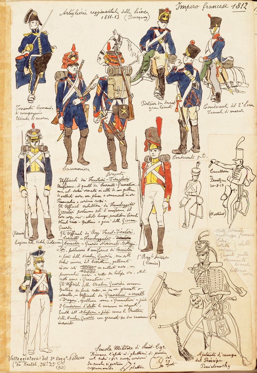 Mundury Artylerii Królestwa Francji, autorstwa Quinto Cenni, kolorowa tablica autorstwa Quinto Cenni