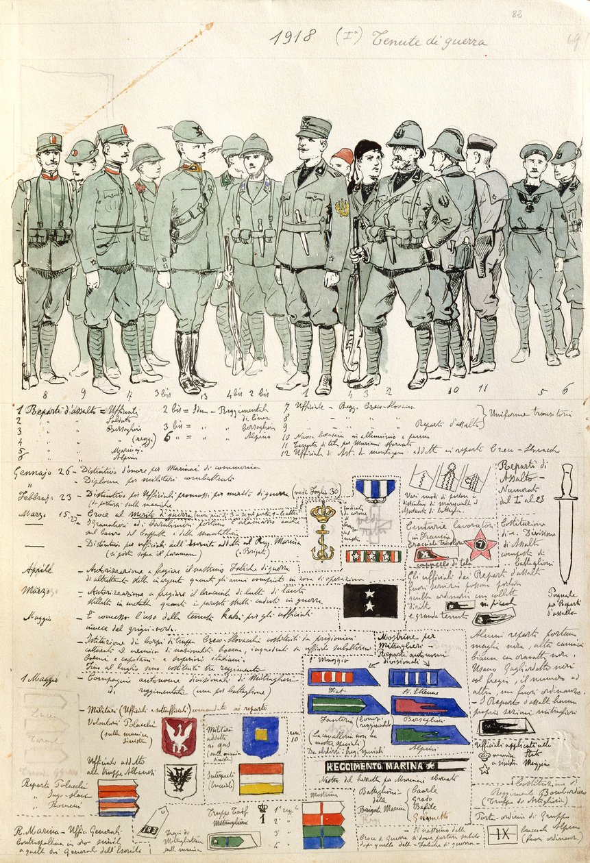 Mundury Królestwa Włoch autorstwa Quinto Cenni, płyta kolorowa autorstwa Quinto Cenni