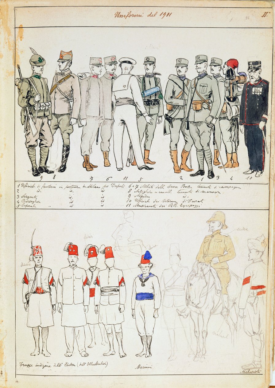 Mundury Królestwa Włoch, kolorowa tablica autorstwa Quinto Cenni autorstwa Quinto Cenni
