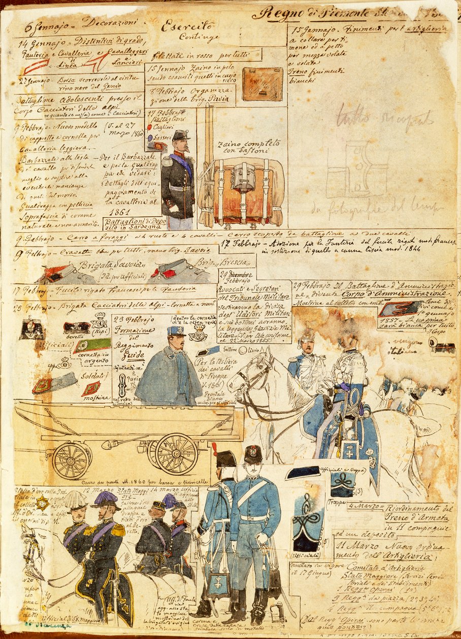 Mundury armii Królestwa Sardynii, kolorowa tablica autorstwa Quinto Cenni autorstwa Quinto Cenni