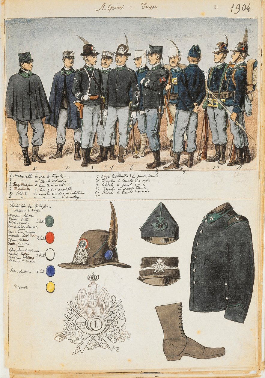 Mundury Alpejskie Królestwa Włoch, płyta kolorowa autorstwa Quinto Cenni autorstwa Quinto Cenni
