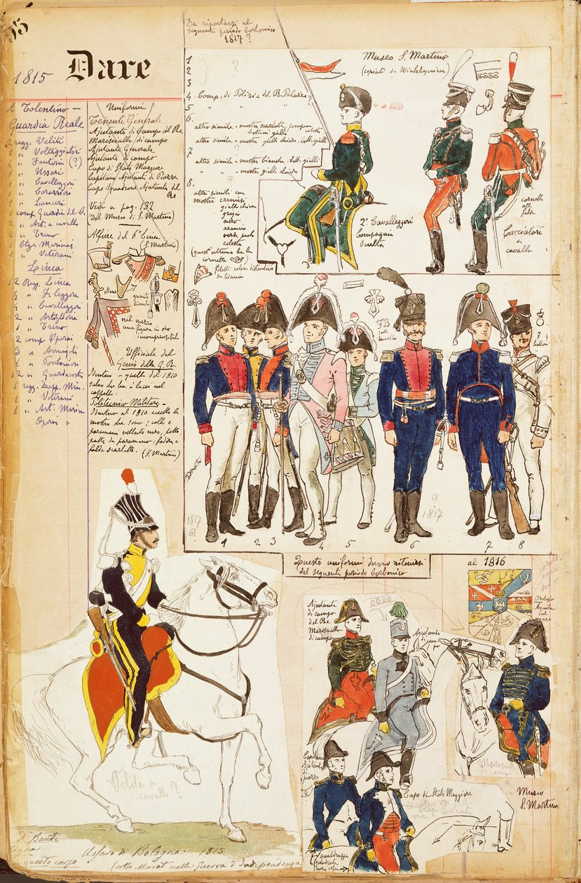 Różne mundury, Quinto Cenni, kolorowa tablica, ok. 1815 autorstwa Quinto Cenni