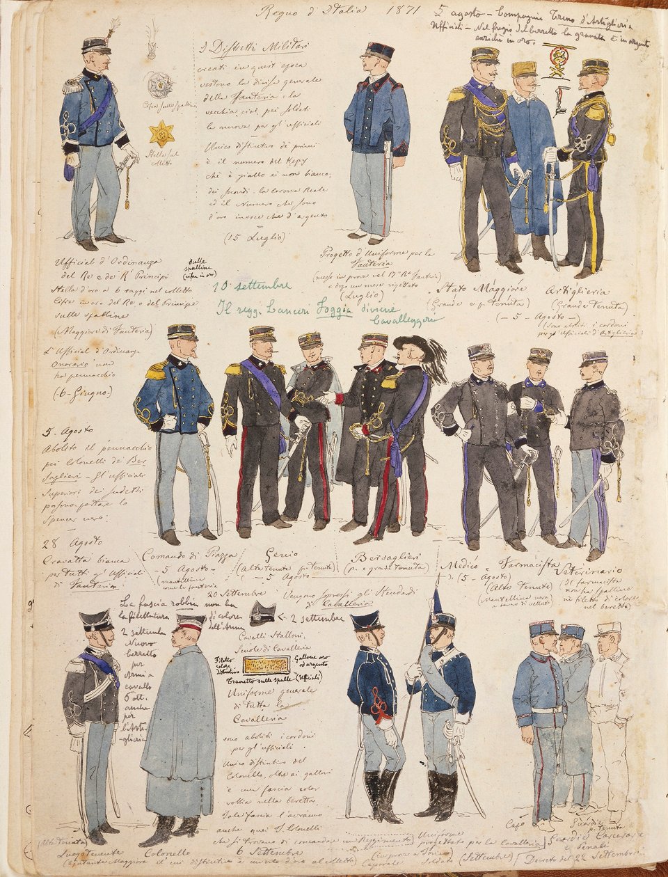 Różne mundury Królestwa Włoch autorstwa Quinto Cenni, kolorowa płyta autorstwa Quinto Cenni
