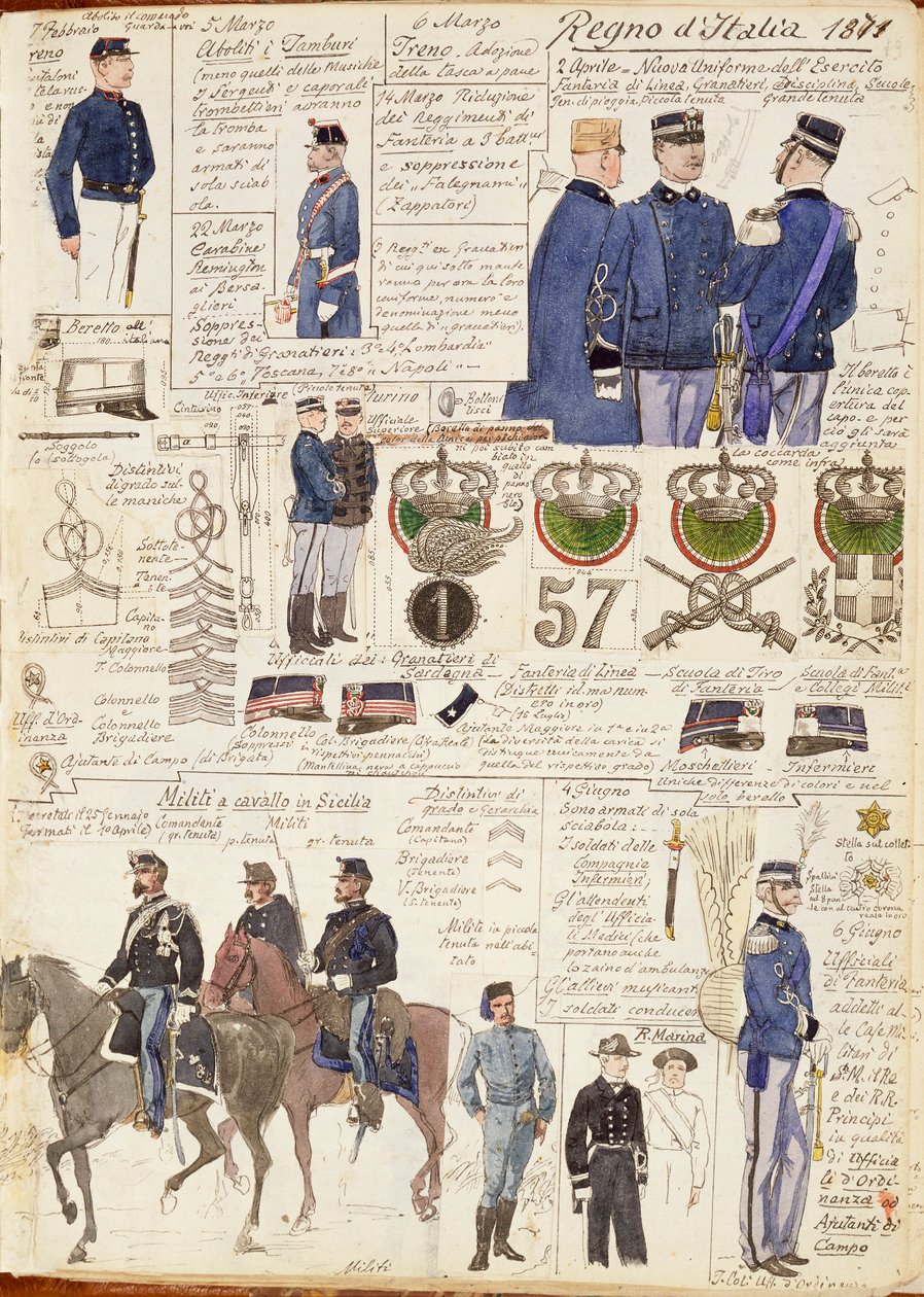 Różne mundury Królestwa Włoch autorstwa Quinto Cenni, kolorowa płyta autorstwa Quinto Cenni