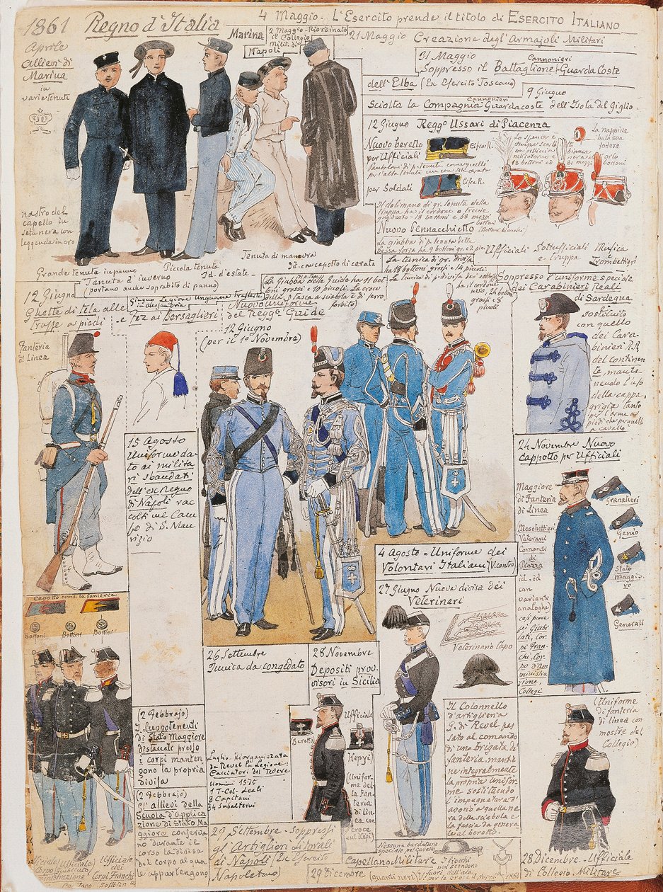 Różne mundury Królestwa Włoch autorstwa Quinto Cenni, kolorowa płyta autorstwa Quinto Cenni