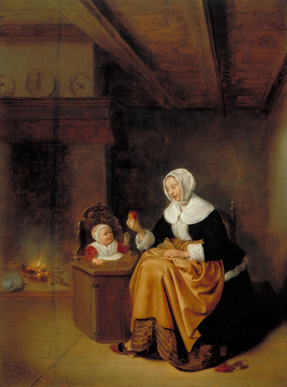 Matka i dziecko we wnętrzu, ok. 1660 autorstwa Quiringh Van Brekelenkam