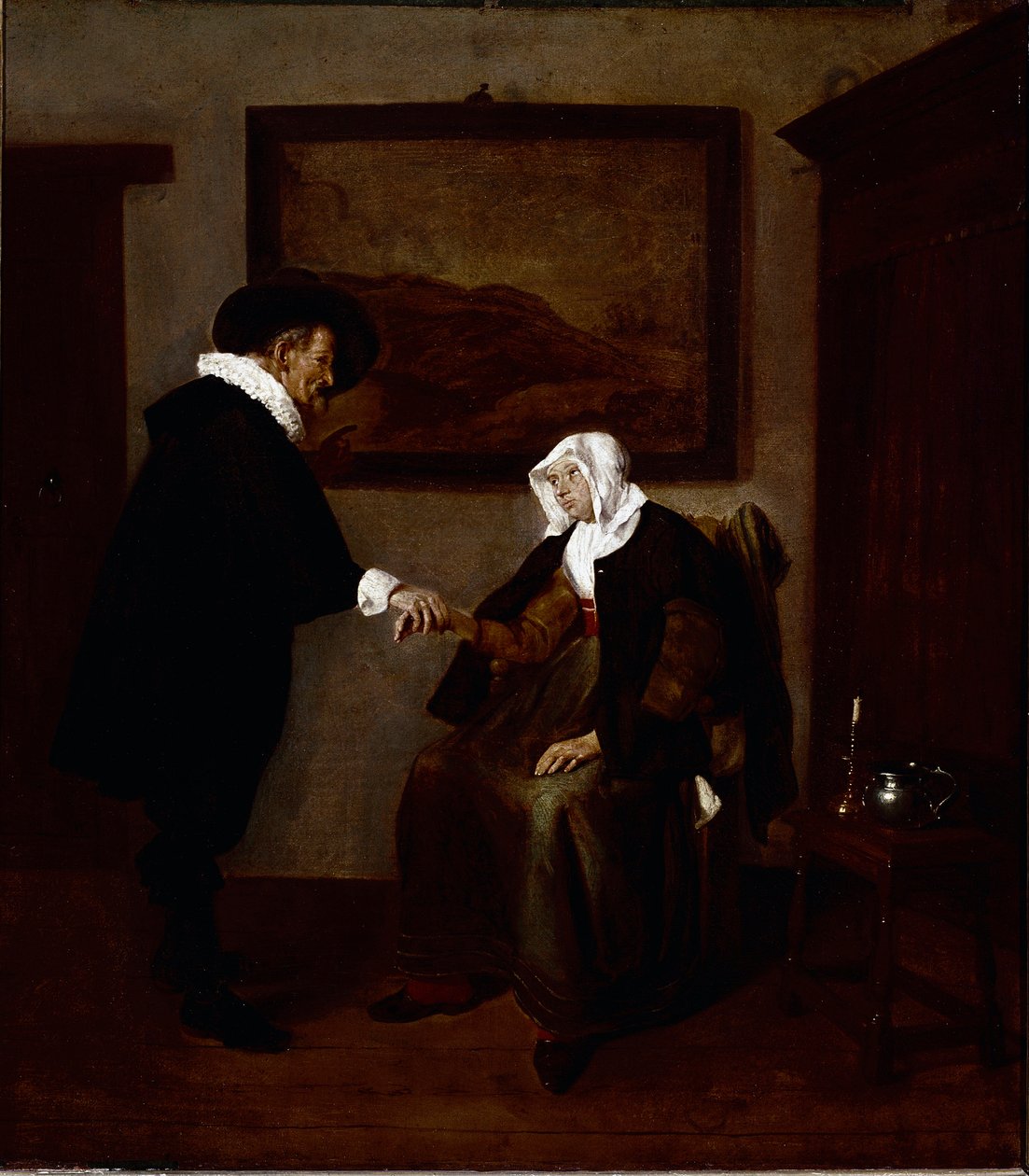 Wizyta u lekarza (olej na płótnie, ok. 1655) autorstwa Quiringh Gerritsz. van Brekelenkam