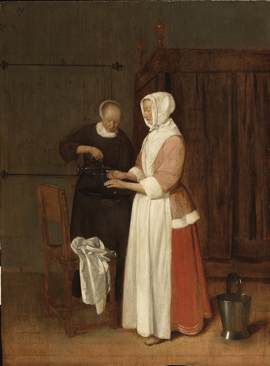 Kobieta myjąca ręce, 1662 (olej na dębie) autorstwa Quiringh Van Brekelenkam