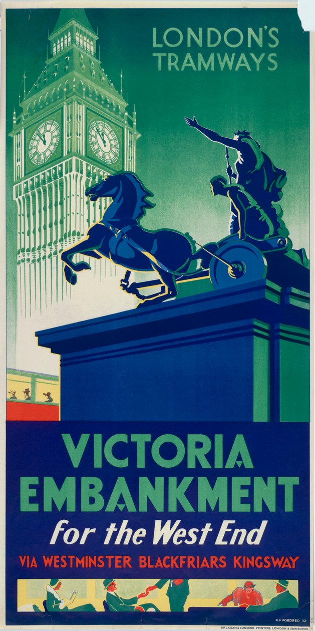 „Victoria Embankment”, plakat LCC Tramways Rady Hrabstwa Londyn, 1932 autorstwa RF Fordred