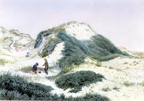 Wśród sandhills w Hightown 1885 (akwarela) autorstwa R.H. Rutherford