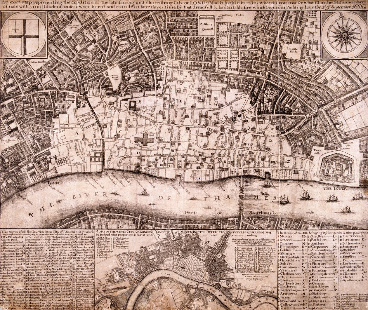 Mapa Londynu, 1666 autorstwa RP