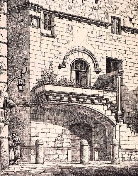 Dom Santa Rosa, Viterbo, Włochy, z „Przykłady architektury miejskiej, handlowej i ulicznej Francji i Włoch od XII do XV wieku”, wyd. przez W.Mackenzie autorstwa R. (after) Anderson