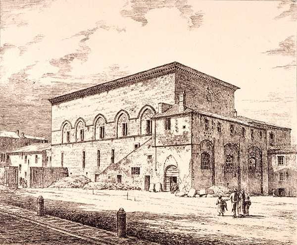 Pozostałości Pałacu Papieży, Orvieto, Włochy, z „Przykłady architektury miejskiej, handlowej i ulicznej Francji i Włoch od XII do XV wieku”, wyd. przez W.Mackenzie autorstwa R. (after) Anderson