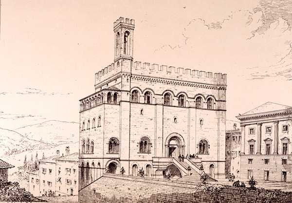 Palazzo del Comune, Gubbio, Włochy, z „Przykłady architektury miejskiej, handlowej i ulicznej Francji i Włoch od XII do XV wieku” wyd. przez W.Mackenzie autorstwa R. Anderson