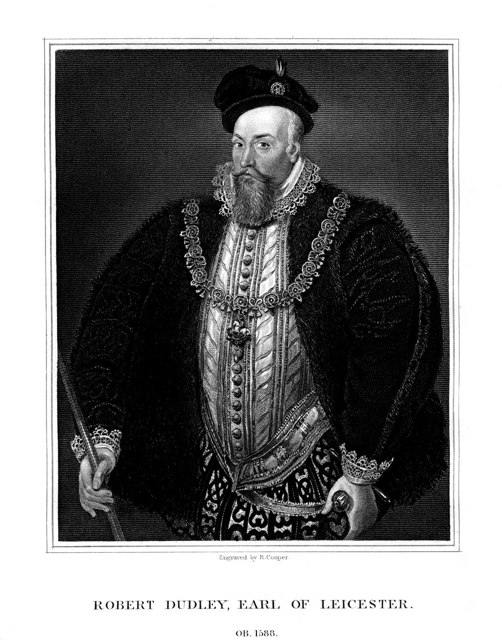 Robert Dudley, 1. hrabia Leicester, ulubieniec królowej Anglii Elżbiety I, 1823. autorstwa R. Cooper