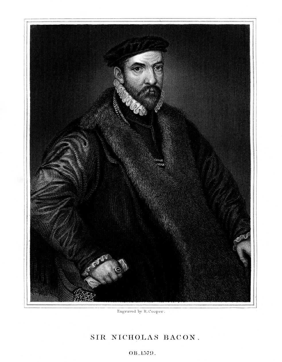 Sir Nicholas Bacon, angielski polityk, 1826. autorstwa R. Cooper