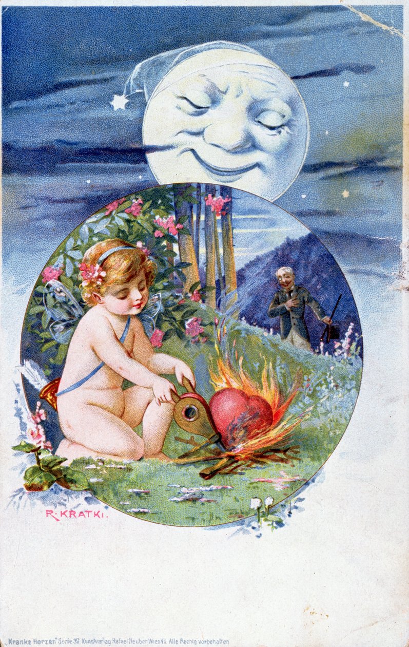 Pocztówka z zestawu Chore Serca, ok. 1900 r. 1900 (kolorowe grawerowanie) autorstwa R. Kratki
