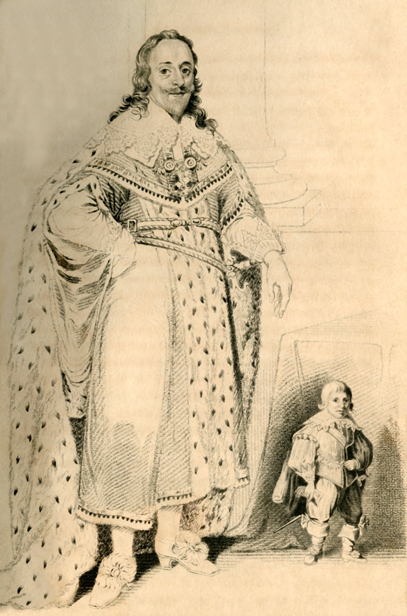 Jeffery Hudson, 30 lat, 18 cali wzrostu. - Krasnolud do króla Karola I, 1821. autorstwa R. Page