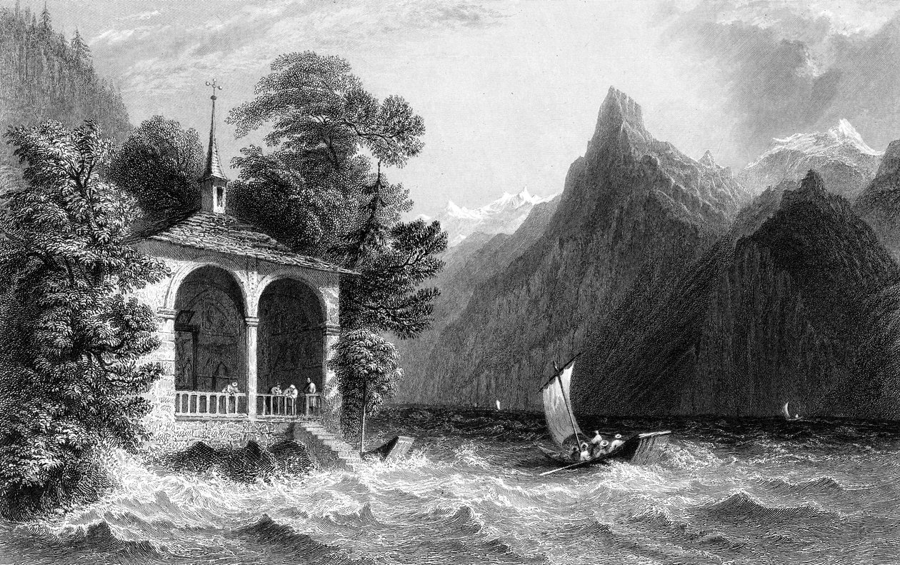 Kaplica Tells, Jezioro Uri, Szwajcaria, 1836. autorstwa R. Wallis