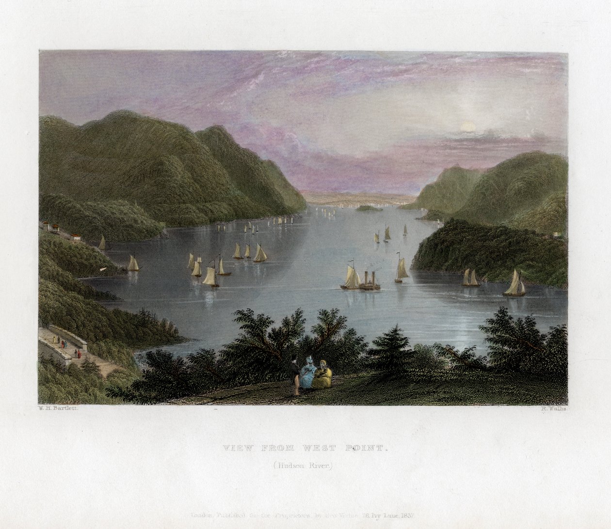 Rzeka Hudson widziana z West Point, USA, 1837. autorstwa R. Wallis