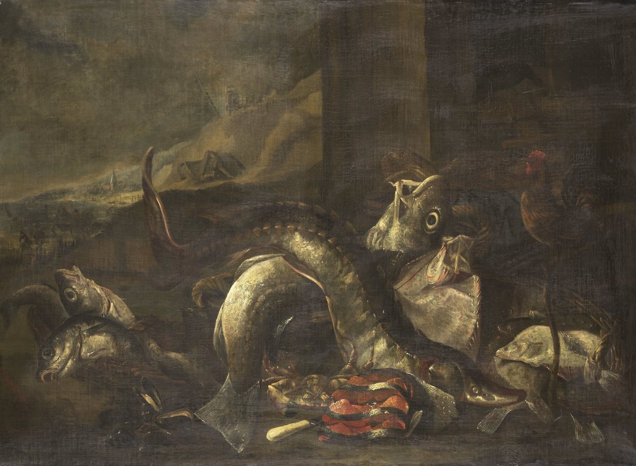 Martwa natura z rybą autorstwa R. van Burgh