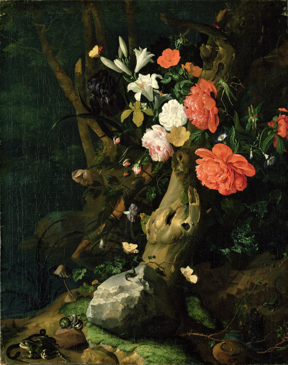 Martwa natura z kwiatów na leśnej ziemi, ok. 1690 autorstwa Rachel Ruysch