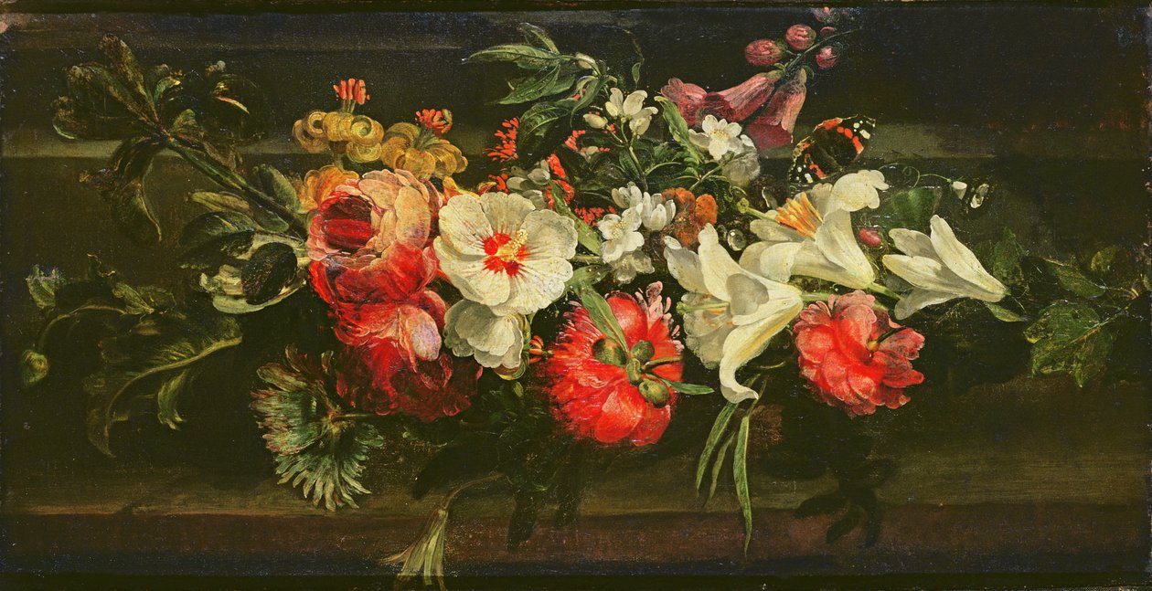 Martwa natura z różami, liliami i innymi kwiatami autorstwa Rachel Ruysch