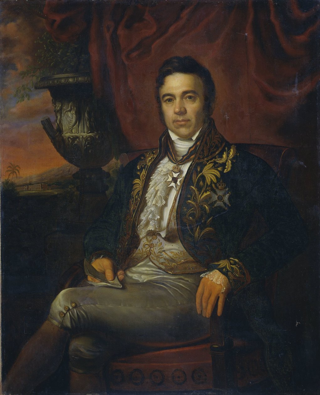 Portret Jeana Chrétiena Bauda, tymczasowego gubernatora generalnego Holenderskich Indii Wschodnich autorstwa Raden Sarief Bastaman Saleh