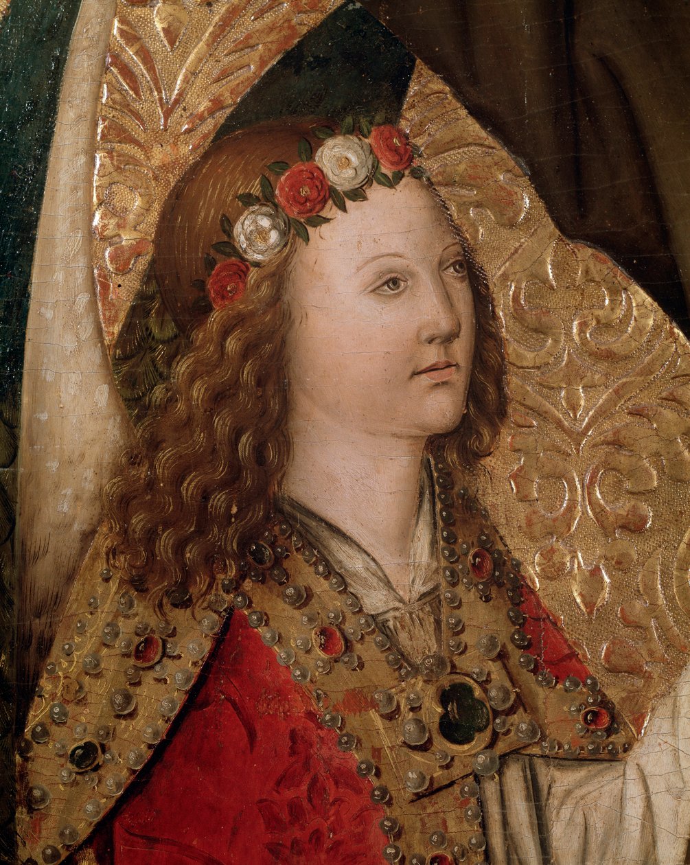 Anioł, fragment ołtarza św. Bernardyna ze Sieny (olej na desce autorstwa Rafael & Figuera Joan (active c.1454 1477) Tomas