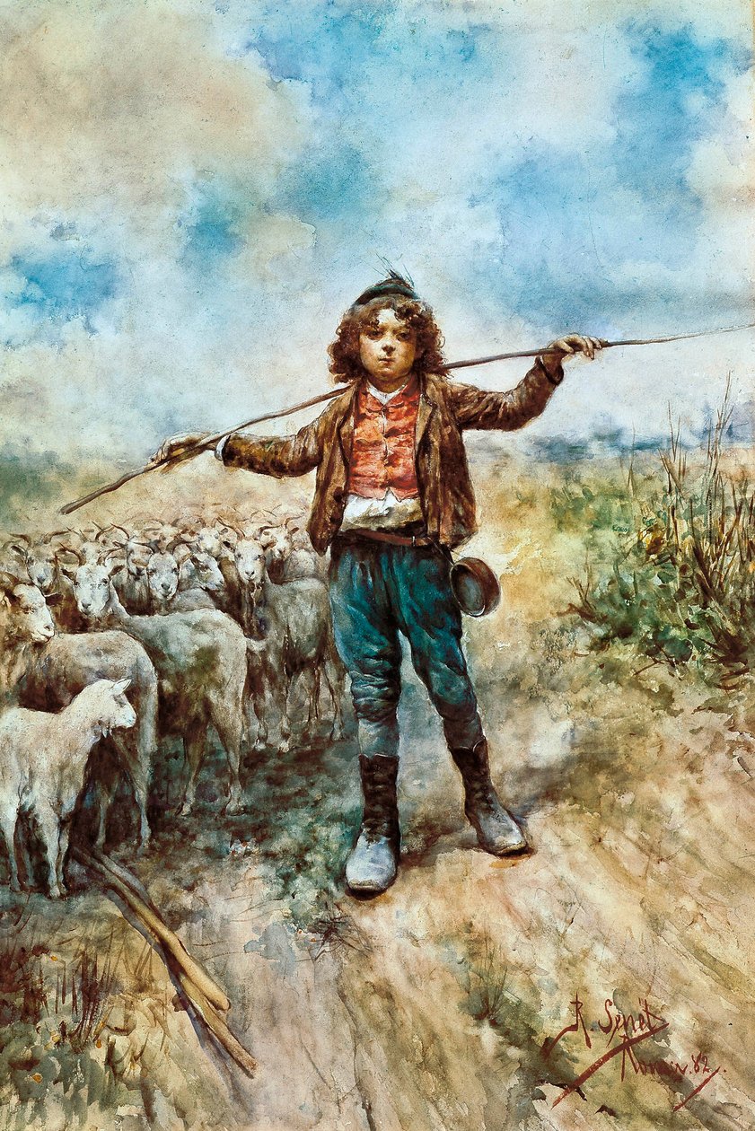 Portret pasterza. Akwarela Rafaela Seneta y Pereza (1856-1926). 1882 Sewilla. Muzeum Sztuk Pięknych. ©AISA/Leemage autorstwa Rafael Senet