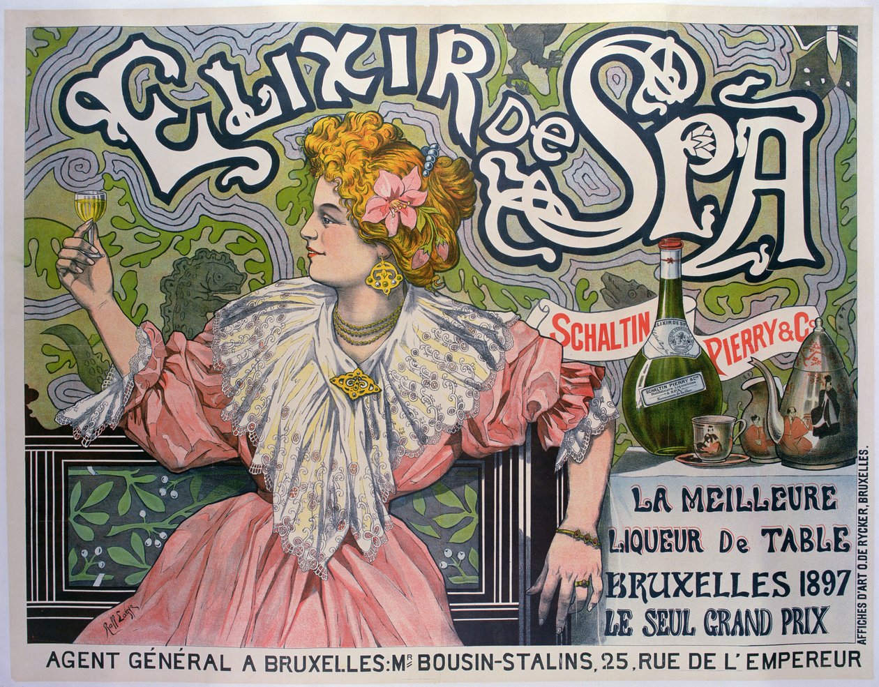 Plakat reklamujący belgijski likier „Elixir de Spa”. autorstwa Raff (1861 1952)