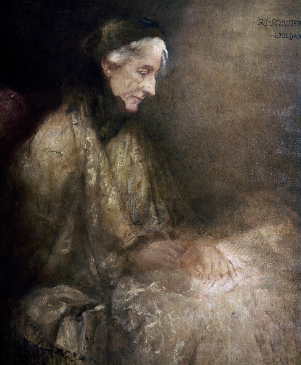 Portret Cosimy Wagner (1838 - 1930), córki Franciszka Liszta, żony Ryszarda Wagnera (olej na płótnie) autorstwa Raffael Woldan Schuster