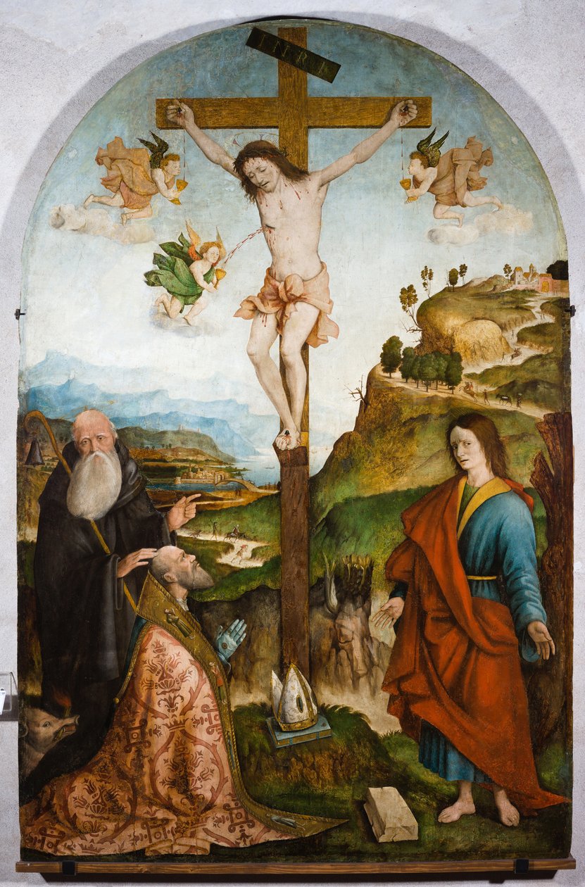 Ukrzyżowanie, ok. 1528 (tempera na panelu) autorstwa Raffaele De (fl.1514 1573) Pancalino