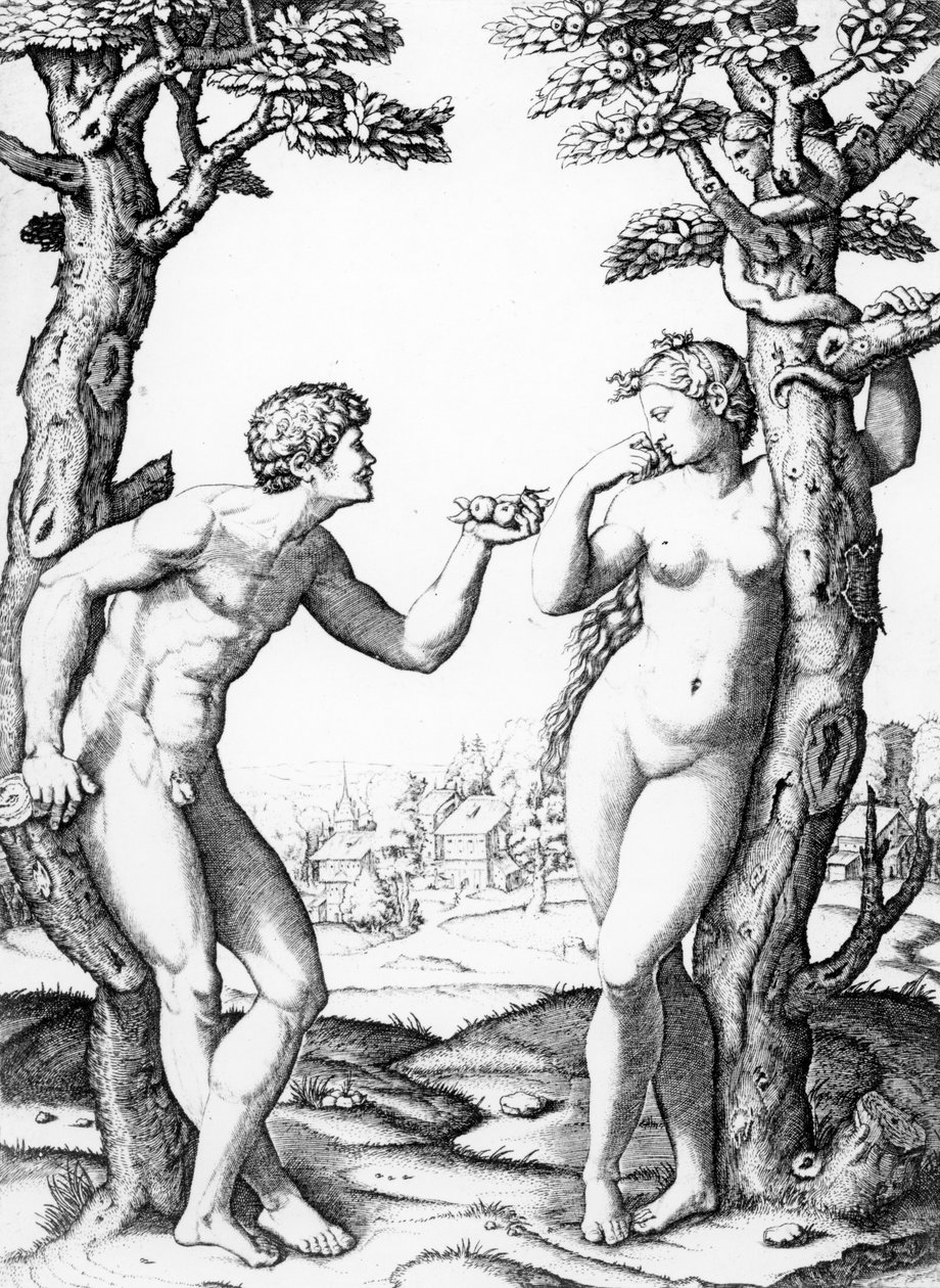 Adam i Ewa, grawerowane przez Marcantonio, ok. 1520 autorstwa Raffaello Sanzio Raphael