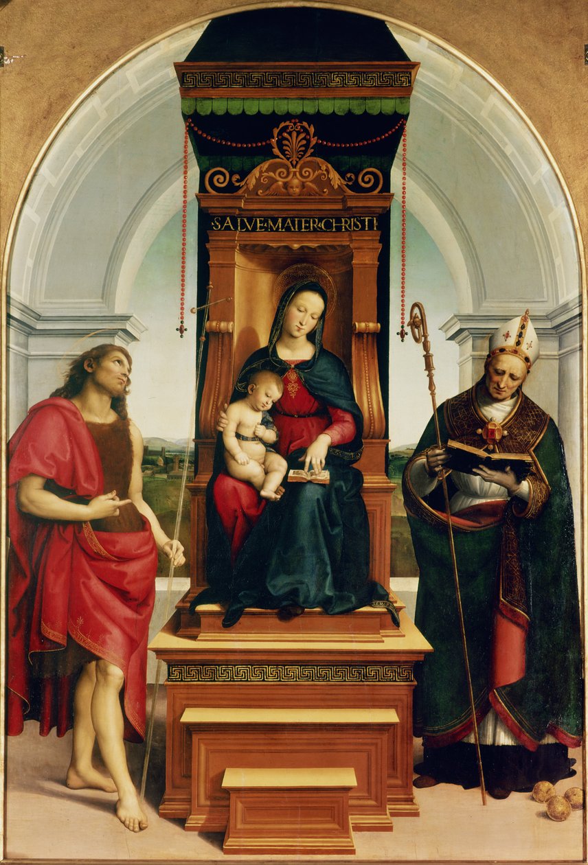 Madonna z Dzieciątkiem i św. Janem Chrzcicielem oraz św. Mikołajem z Bari, 1505 r. autorstwa Raffaello Sanzio Raphael