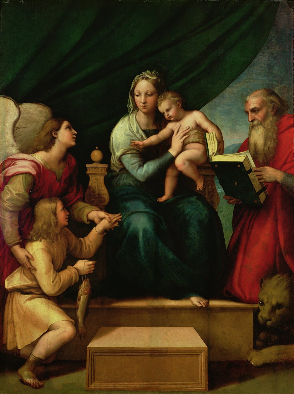 Madonna Ryba (Madonna z Archaniołem Gabrielem i św. Hieronima) ok.1513 autorstwa Raffaello Sanzio Raphael