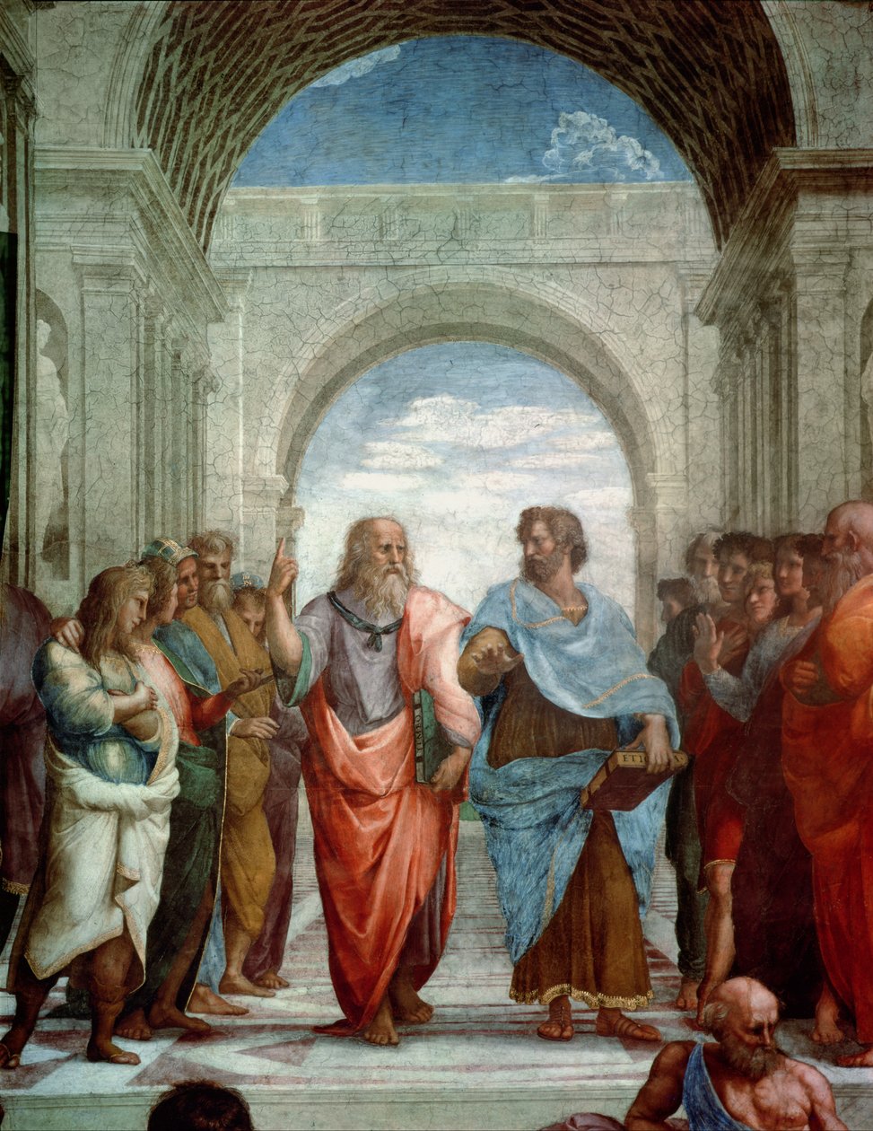 Arystoteles i Platon: detal ze Szkoły Ateńskiej w Stanza della Segnatura, 1510-11 detal fresku z 472 autorstwa Raffaello Sanzio Raphael