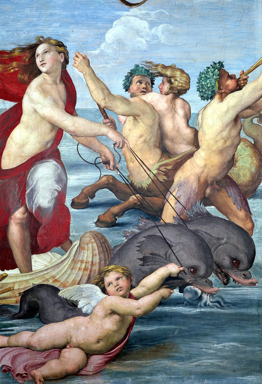 Galatea, detal z mermenami i delfinami, 1506 detal fresku z 56473 autorstwa Raffaello Sanzio Raphael
