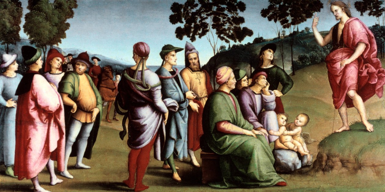 Przepowiadanie św. Jana Chrzciciela, 1505 autorstwa Raffaello Sanzio Raphael