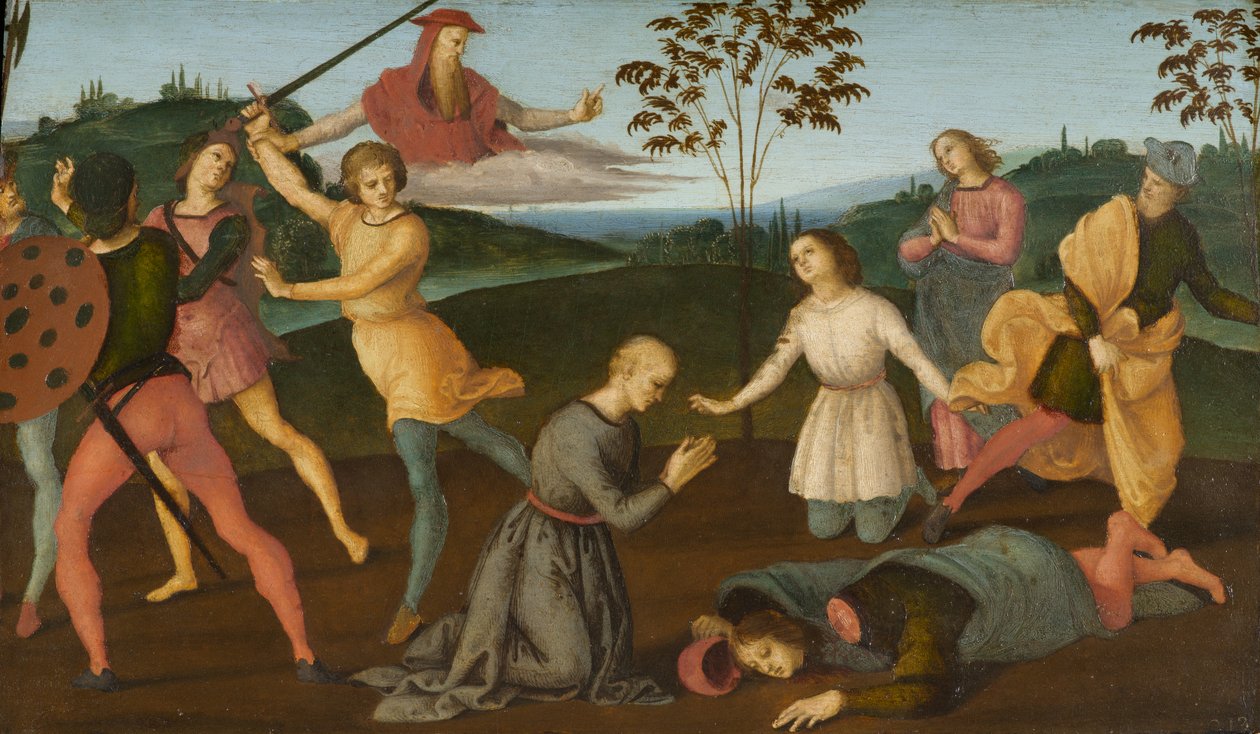 Św. Hieronim ratujący Sylvanusa i karzący heretyka Sabinianusa, 1502-1503 autorstwa Raffaello Sanzio Raphael
